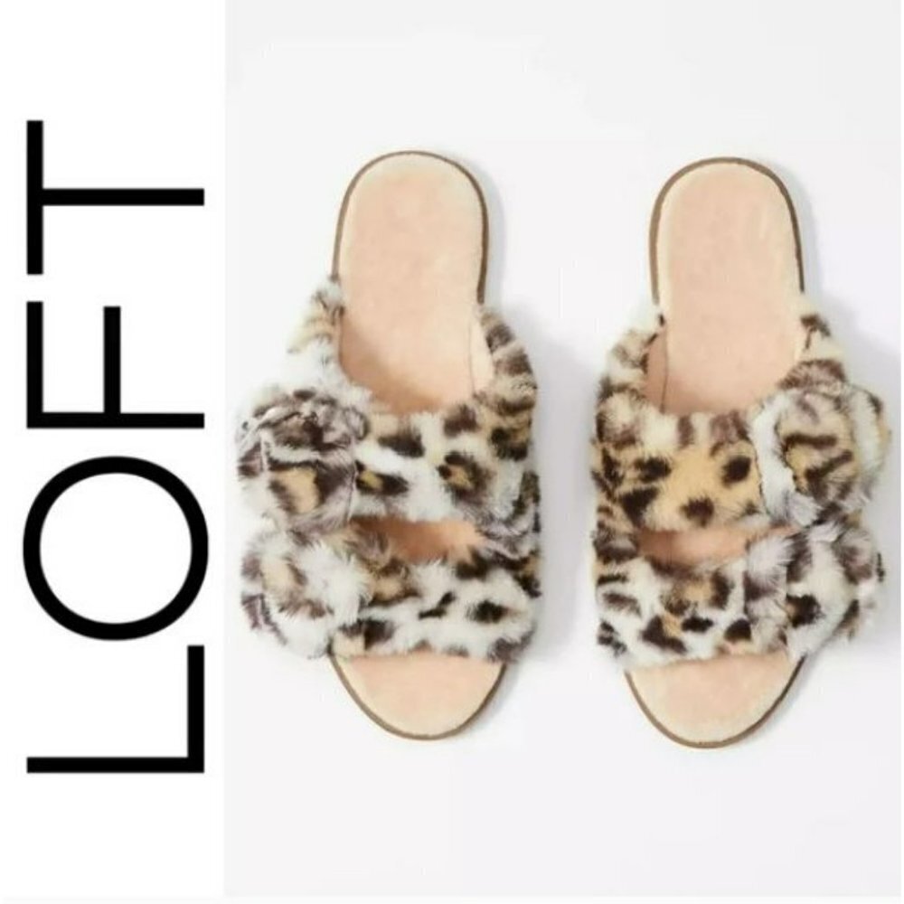 Loft Cheetah Faux Fur Buckle Slippers Size M‎ 7 - 8